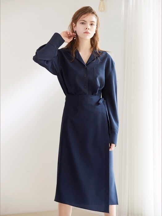 WRAP SHIRT DRESS NAVY