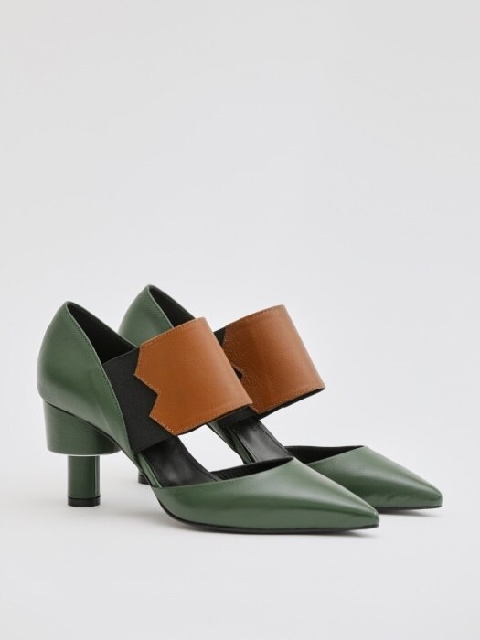 MATISSE 70 SLIP-ON HEEL IN BROWN AND GREEN LEATHER