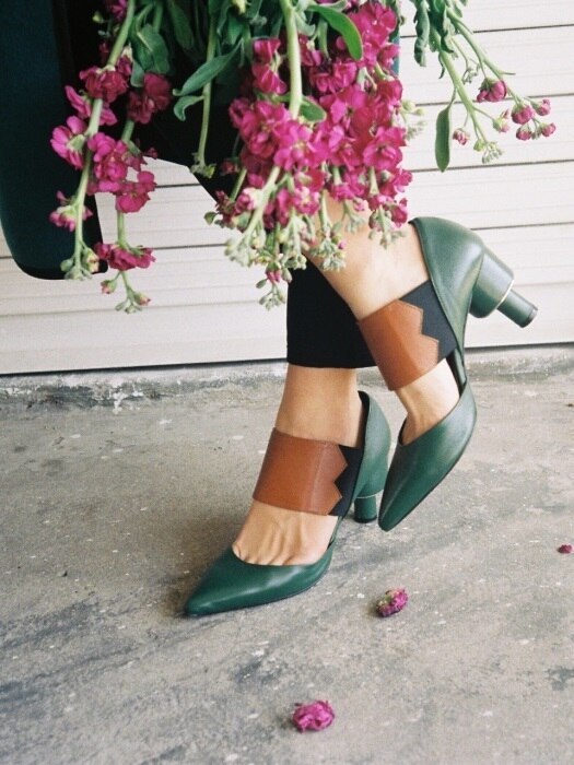 MATISSE 70 SLIP-ON HEEL IN BROWN AND GREEN LEATHER
