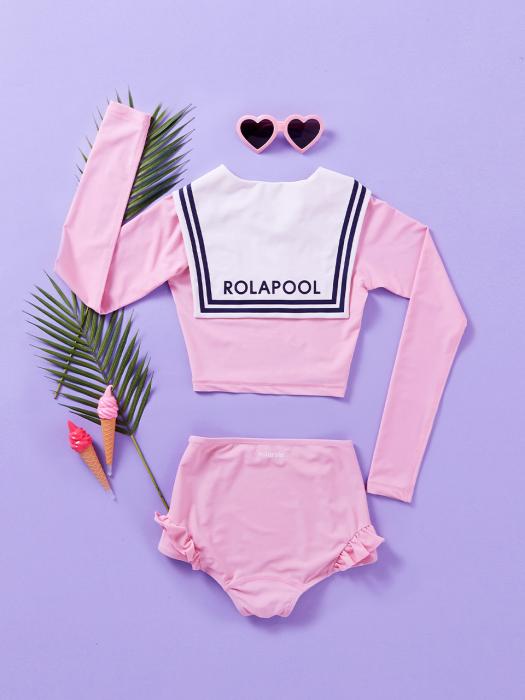 (SW-18383)SAILOR CROP RASHGUARD PINK