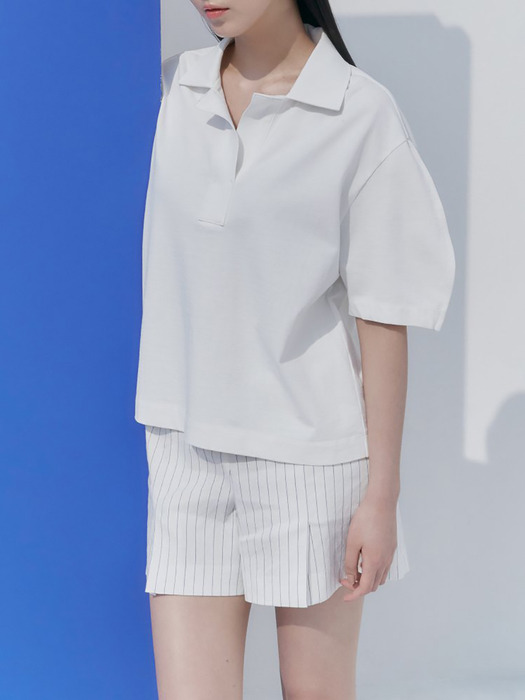Linen Stripe Short Pants - White (KE0521M010)
