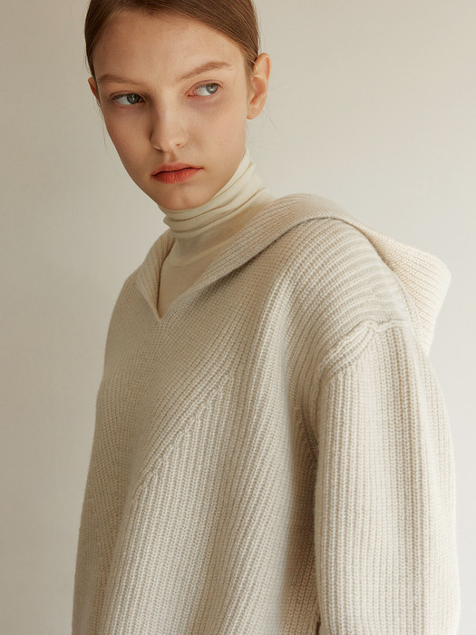 TOW CASHMERE RIBBED HOOD KNIT TOP_3 COLOR