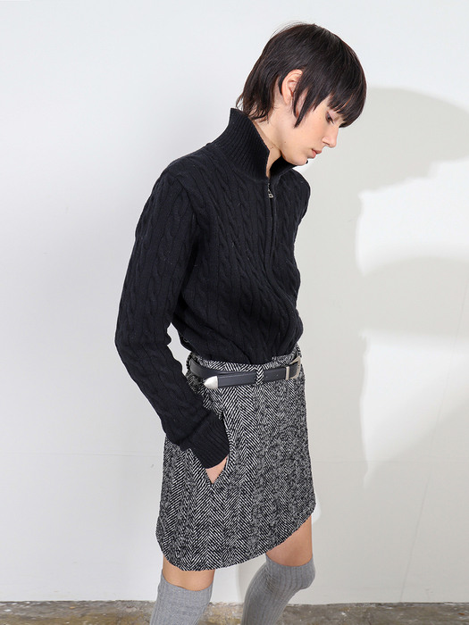 Skirt Mini Harringbone Black