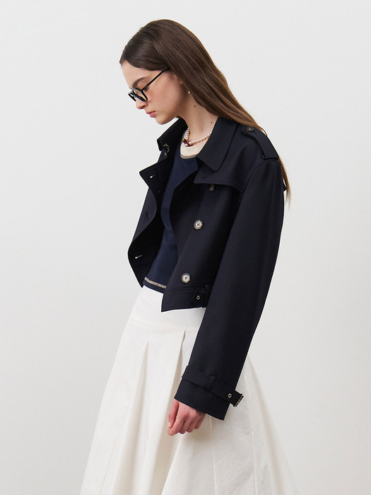 24 Spring_ D/Navy Cropped Trench Jacket