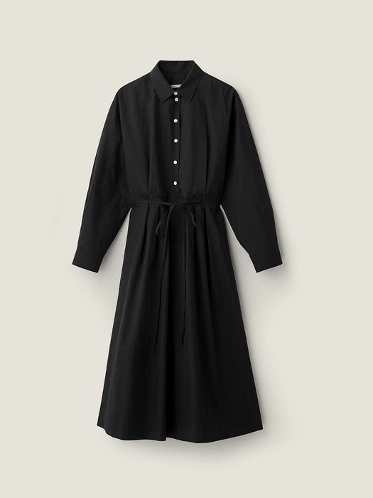 String front tuck shirt dress - Black