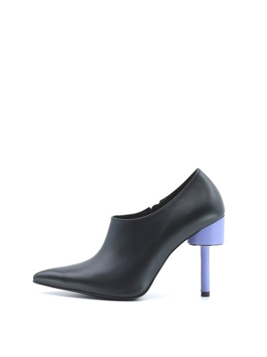 ODD HEEL 100 BOOTIES IN BLACK AND LILAC LEATHER