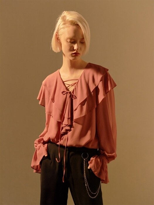 STRING POINT PRILL BLOUSE_ROSE PINK