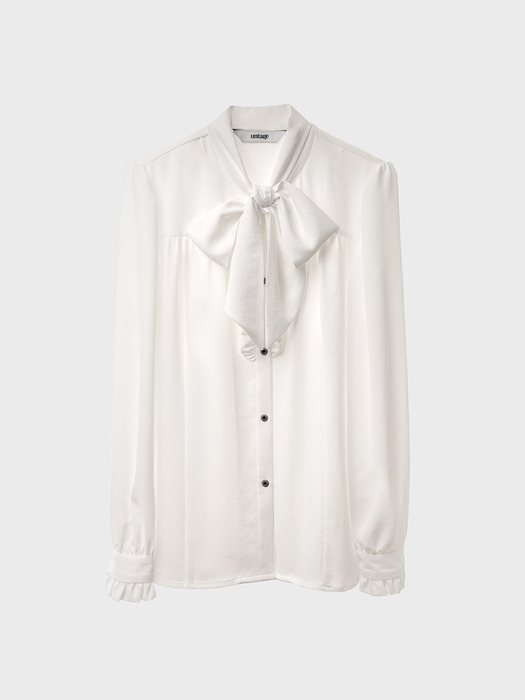 Pussy-Bow Ruffled-Placket Blouse[White(WOMAN)]_UTS-FS47 