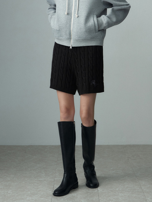 CABLE KNIT SHORTS BLACK