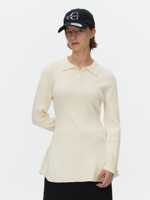 Flared Polo Sweater_IVORY