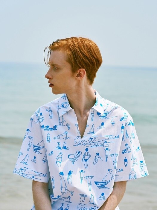 [SS18 NOUNOU] Summer Beach Oxford Popover Shirts(White)