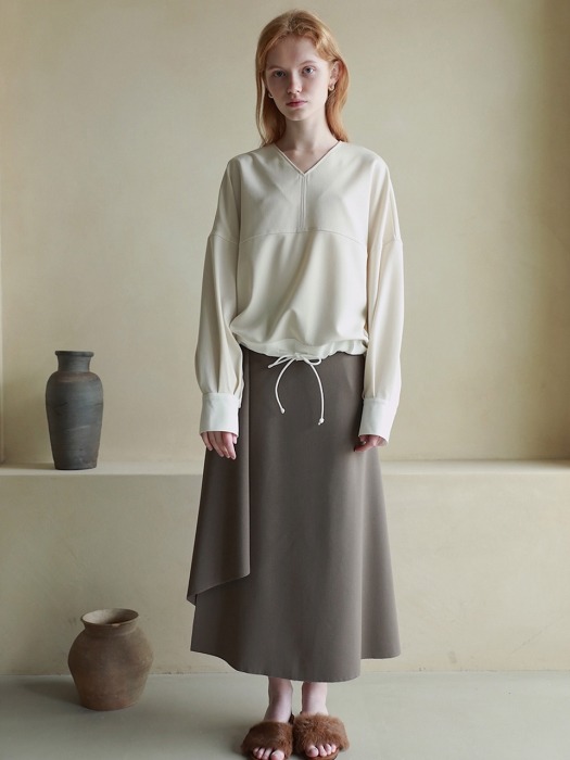 Asymmetric Hem Skirt in Soft Brown