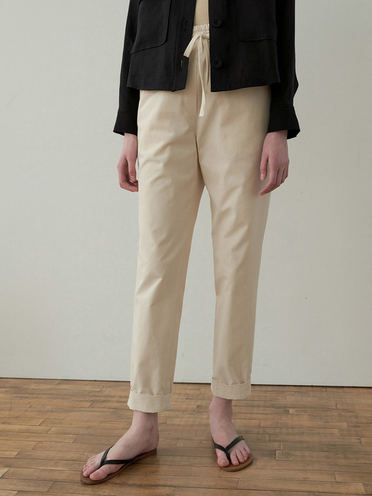 drawstring cotton pants (cream beige)