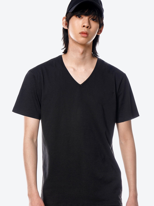 Tencel V Neck T-Shirts[Black(UNISEX)]_UTT-ST07 