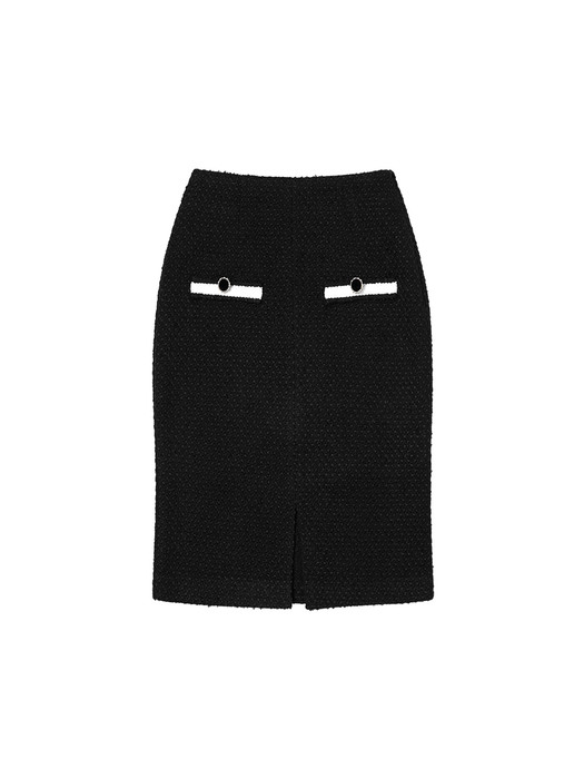 SI ST 9008 classic boucle tweed skirt_Black