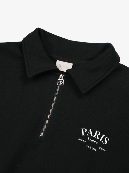 PARIS Half Zip Up Sweatshirt Black
