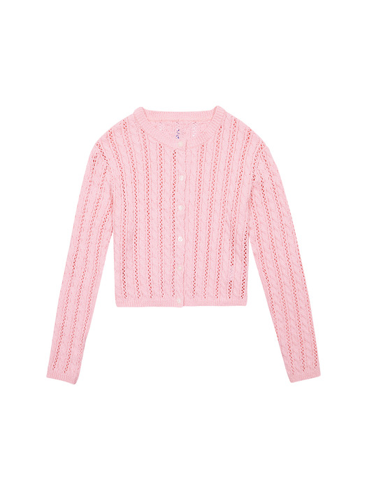 HEART BUTTON CABLE CARDIGAN (LIGHT PINK)