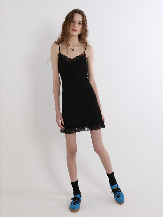 Vintage Lace Slip Mini dress (Black)