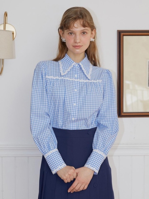 SK GINGHAM CHECK LACE BLOUSE