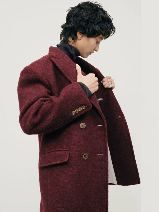 Double boyfit wool half coat  Burgundy 