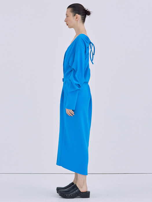 Shirring Backless Long Dress_Blue