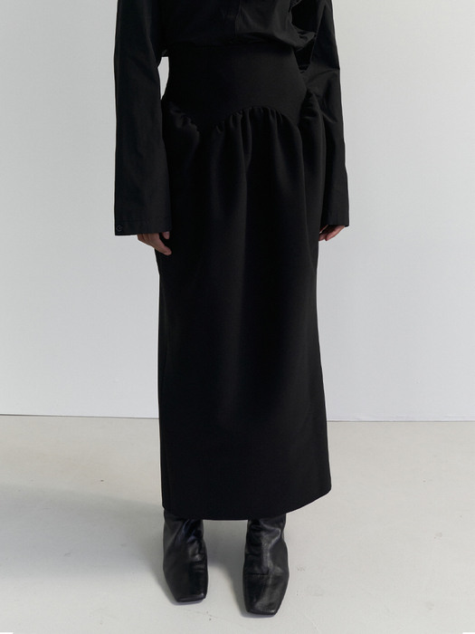 Stretchy shirring detailed skirt (Black)
