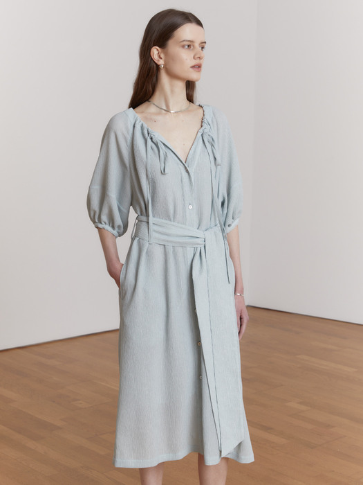 ESTHER Volume Neck String Point Pleated Dress [Japan Fabric] _Mint