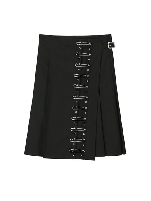 0 9 safety pin midi wrap skirt - BLACK