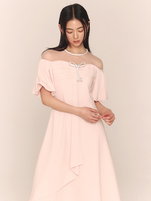 Alexandra / Mesh Contrast Flare Long Dress(2color)