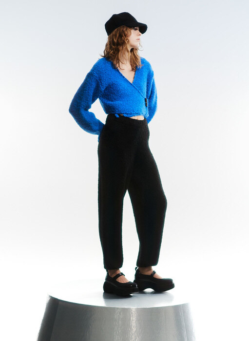 WOOLLY KNIT TRACK PANTS, BLACK