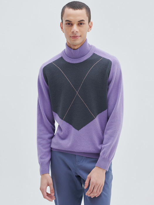[M23MPU004]Color block pullover(Violet)