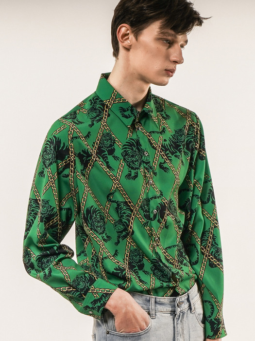 Tiger-Print Shirt[Green(UNISEX)]_UTS-FS08  