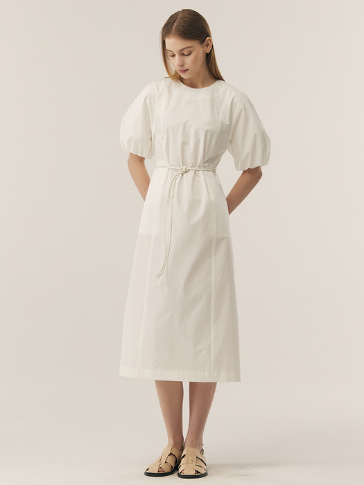 [COTTON] Volume Sleeve Belted Dress_2color