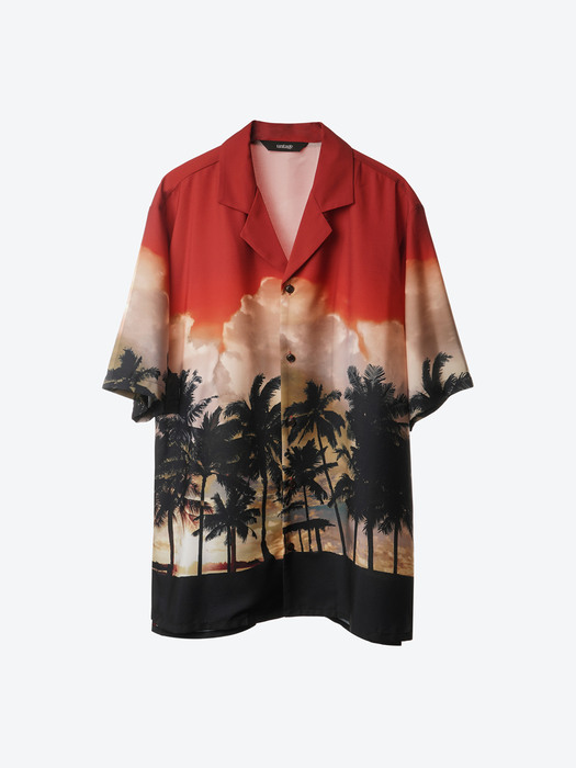 Palmtree Printed Bowling Shirts[Red(UNISEX)]_UTS-SS08