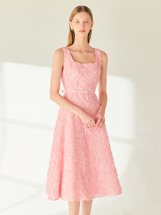 BELLAMY Floral chiffon sleeveless flared long dress (Light pink)