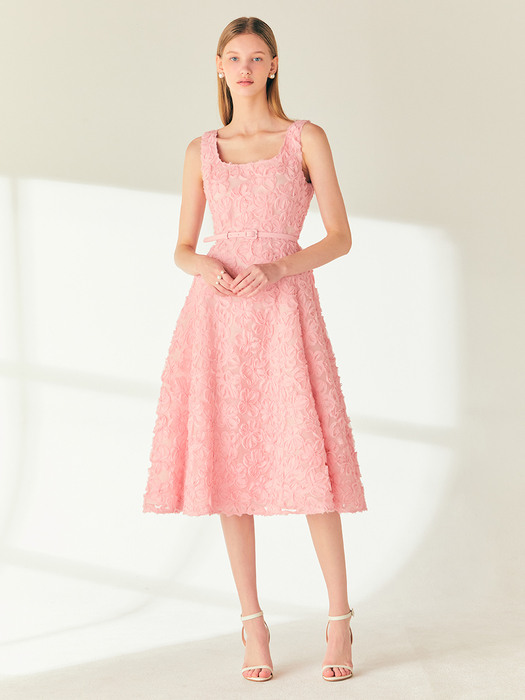BELLAMY Floral chiffon sleeveless flared long dress (Light pink)