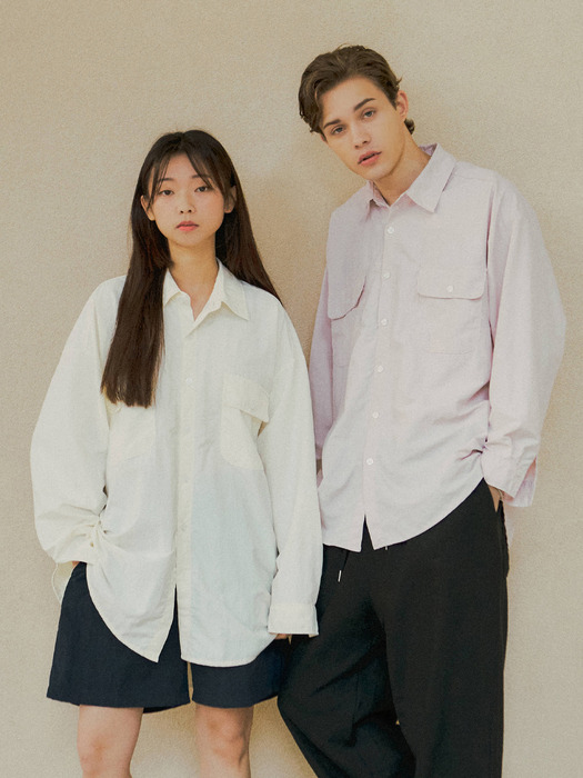UNISEX wide woven shirts outer(4col)