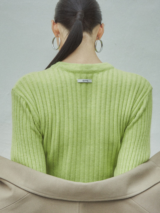 Crop Ribbed Cashmere Wool Knit_CTK203(Lime)