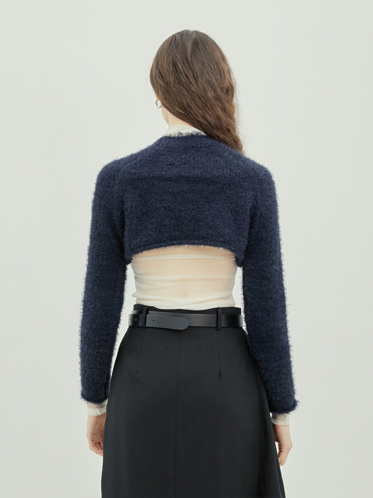 Fluffy Textured Crop Top (NAVY)