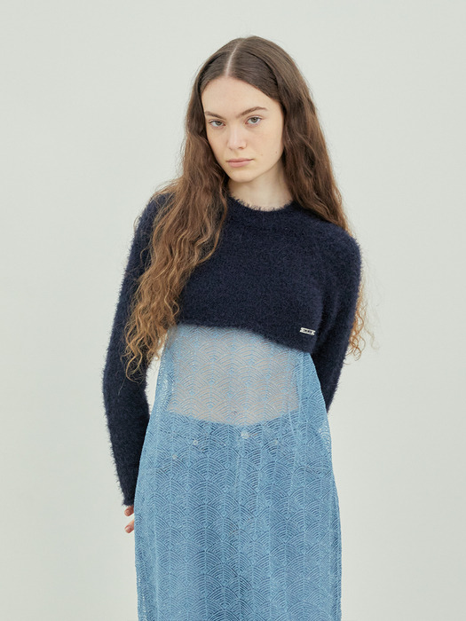 Fluffy Textured Crop Top (NAVY)