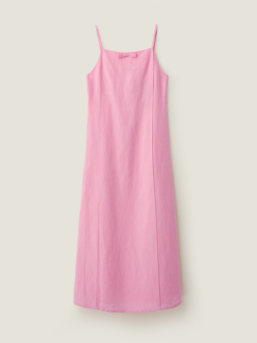 Ribbon point linen dress - Pink
