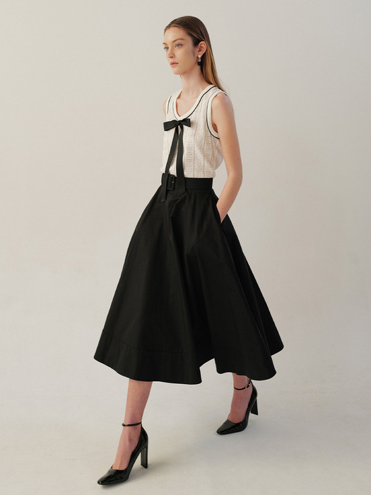 HATTIE Belted full long skirt (4color)