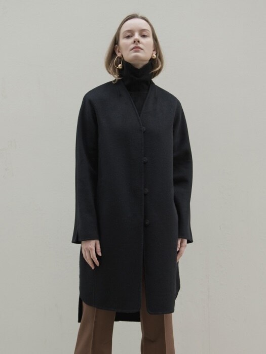 17FW NO COLLAR CASHMERE HAND MADE COAT BLACK