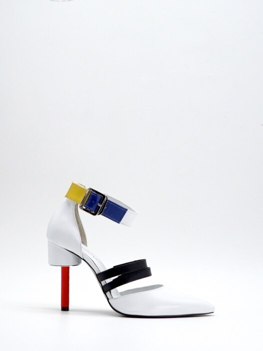 100 HIGH HEEL STRAP SHOES IN THREE PRIMARY COLORS AND WHITE LEATHER 