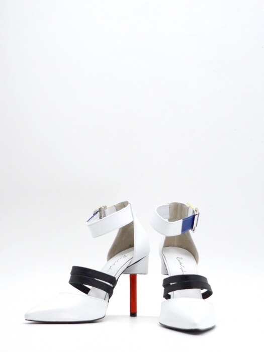 100 HIGH HEEL STRAP SHOES IN THREE PRIMARY COLORS AND WHITE LEATHER 