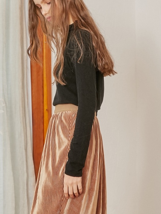 Velvet Pleat Skirt_Gold