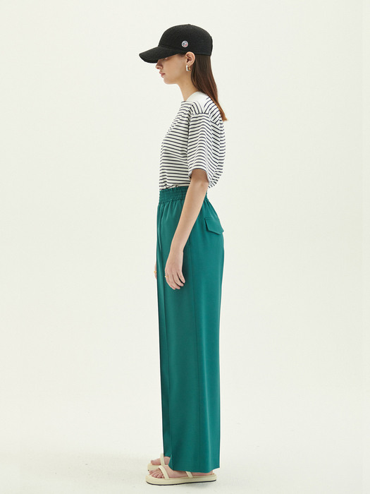Waist Banded Straight Trousers Turquoise