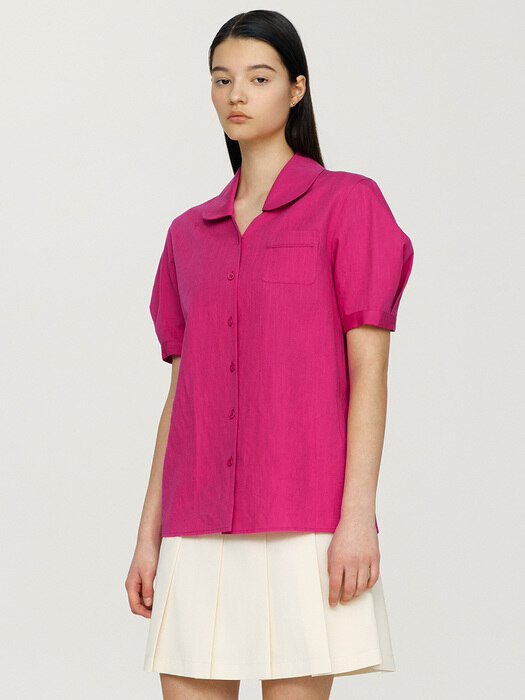 PUNALUU Puff sleeve round collar shirt (3color)