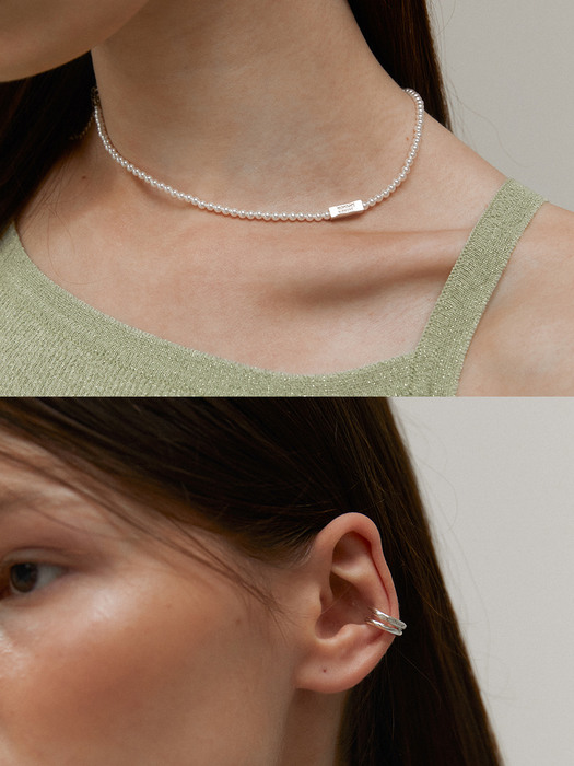 split earcuff / mini brick pearl necklace