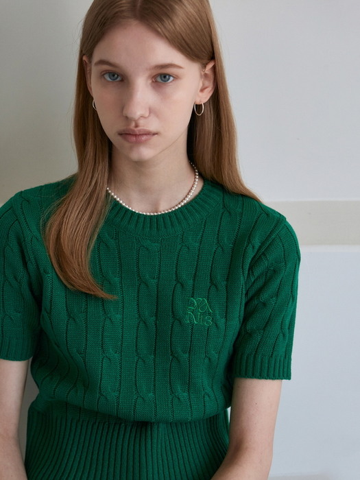 LOGO CABLE SHORT SLEEVE KNIT_GREEN